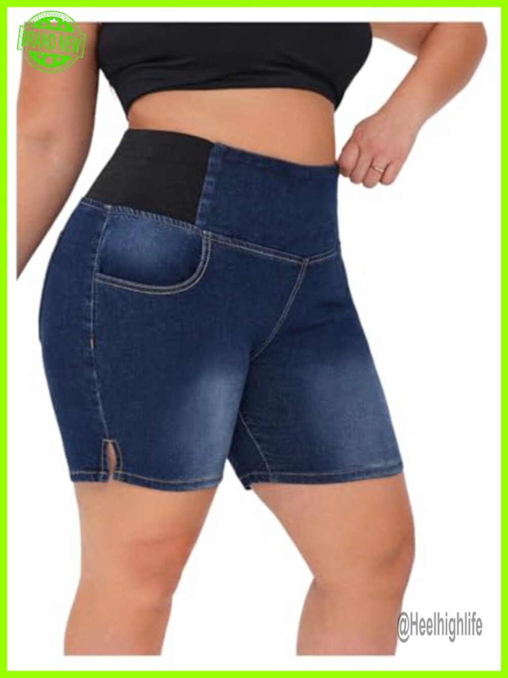 Plus Size High Waisted Stretchy Denim Jean Shorts with Pockets